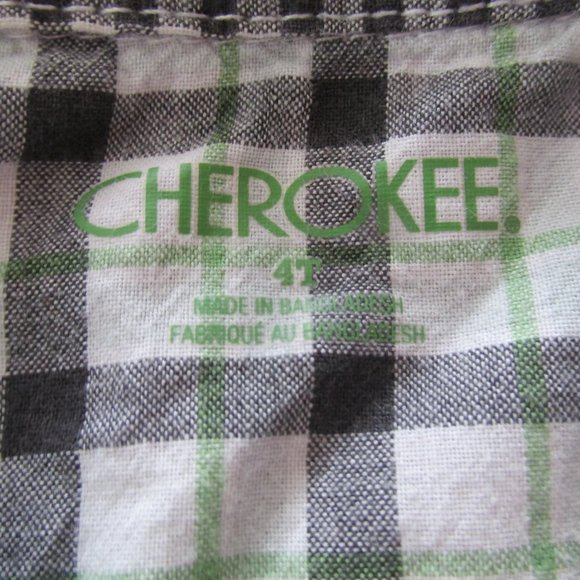 Cherokee Button Front Shirt Boys 4T Black White Plaid Long Sleeve Collared‎ Top - Picture 4 of 4